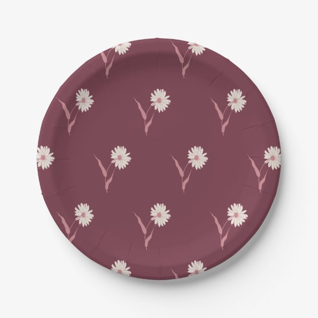 Plato De Papel Dainty Scattered Aster Botanical | Deep Burgundy (Anverso)