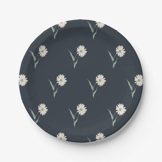 Plato De Papel Dainty Scattered Aster Botanical | Deep Charcoal (Anverso)