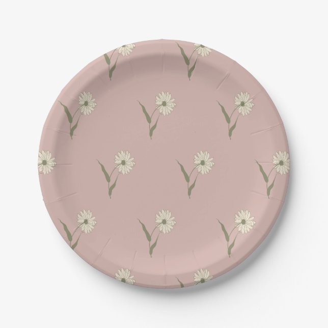 Plato De Papel Dainty Scattered Aster Botanical | Dusty Pink (Anverso)