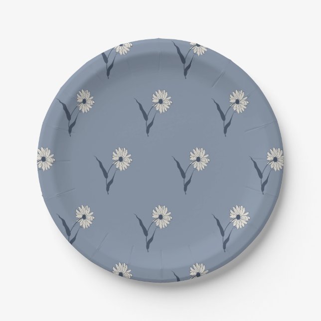 Plato De Papel Dainty Scattered Aster Botanical | Faded Blue (Anverso)