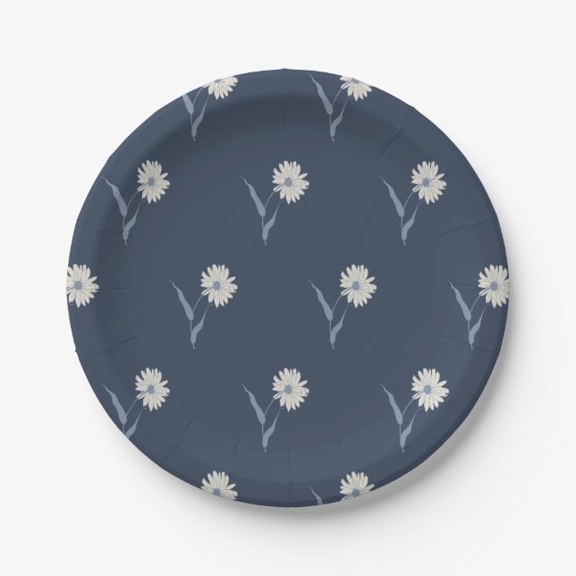Plato De Papel Dainty Scattered Aster Botanical | Inky Navy (Anverso)
