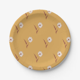 Plato De Papel Dainty Scattered Aster Botanical | Muted Mustard