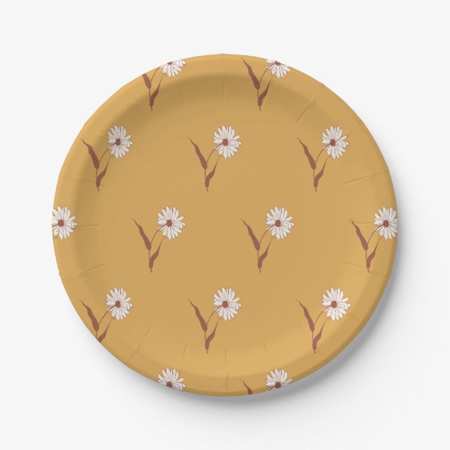 Plato De Papel Dainty Scattered Aster Botanical | Muted Mustard (Anverso)