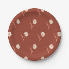 Plato De Papel Dainty Scattered Aster Botanical | Rust Red