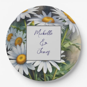 Plato De Papel Daisies acuarela Flores Profesionales de moda
