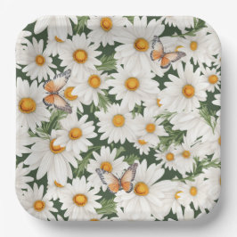 Plato De Papel Daisies acuarelas y mariposas