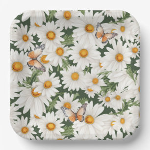 Plato De Papel Daisies acuarelas y mariposas