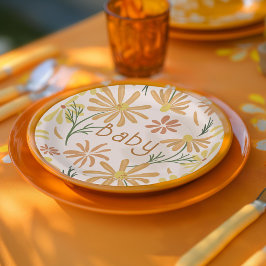 Plato De Papel Daisies Baby Shower amarillo y Naranja