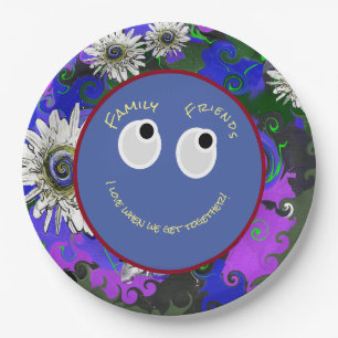 Plato De Papel Daisies Blancos De Moda Con Petunias Azules Y Púrp