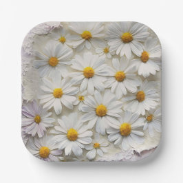 Plato De Papel Daisies Blancos Sobre Papel En Peligro