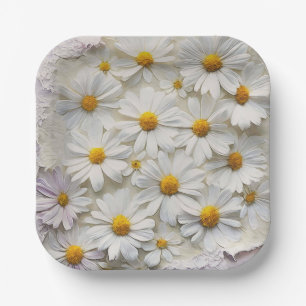 Plato De Papel Daisies Blancos Sobre Papel En Peligro
