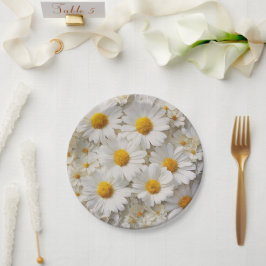 Plato De Papel Daisies Blancos Sobre Papel En Peligro