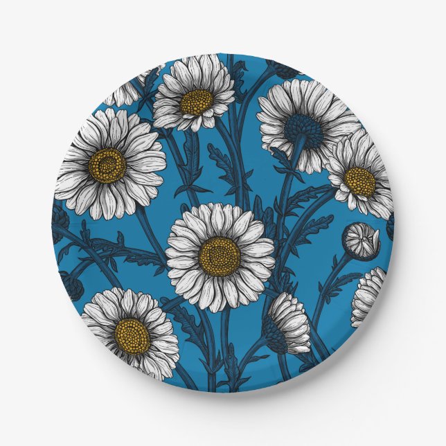 Plato De Papel Daisies en azul (Anverso)