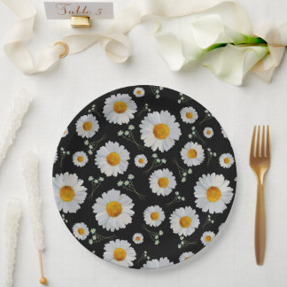 Plato De Papel Daisies en negro