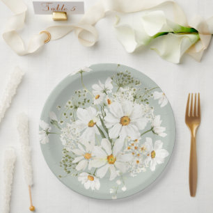 Plato De Papel Daisies Floral acuarela