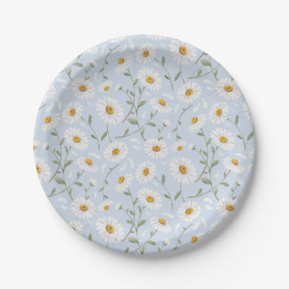 Plato De Papel Daisies (Gainsboro) - Patrón floral acuarela