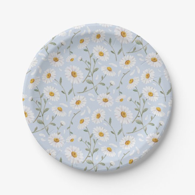 Plato De Papel Daisies (Gainsboro) - Patrón floral acuarela (Anverso)