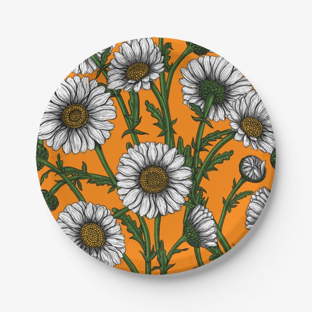 Plato De Papel Daisies on naranja (Anverso)
