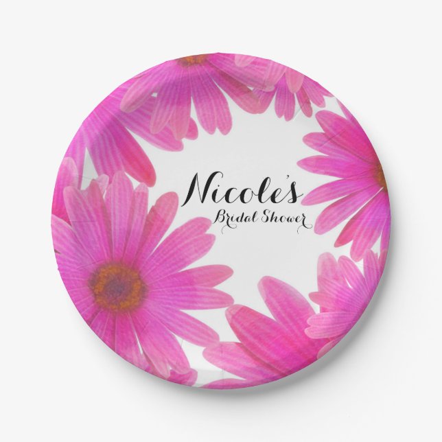 Plato De Papel Daisies rosados Daisy Floral Elegante Fiesta Perso (Anverso)