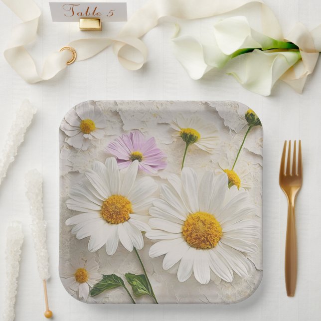 Plato De Papel Daisies y Cosmos en papel con problemas (Boda)