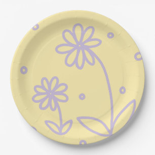 Plato De Papel Daisies y puntos 2 - amarillo y púrpura pastel