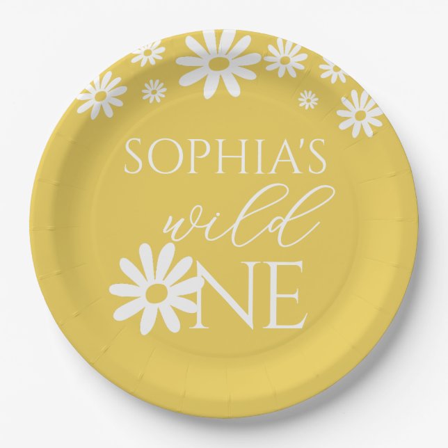 Plato De Papel Daisy 1st Birthday Wild One Wildflower Birthday (Anverso)