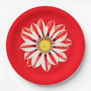 Plato De Papel Daisy africano / Gazania - franja roja y blanca