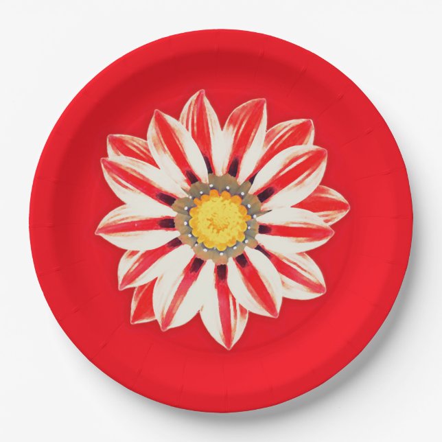 Plato De Papel Daisy africano / Gazania - franja roja y blanca (Anverso)