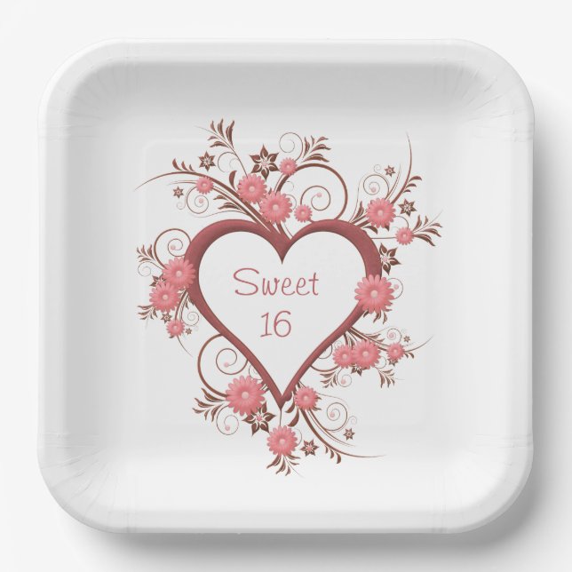 Plato De Papel Daisy and Heart Sweet 16  (Anverso)