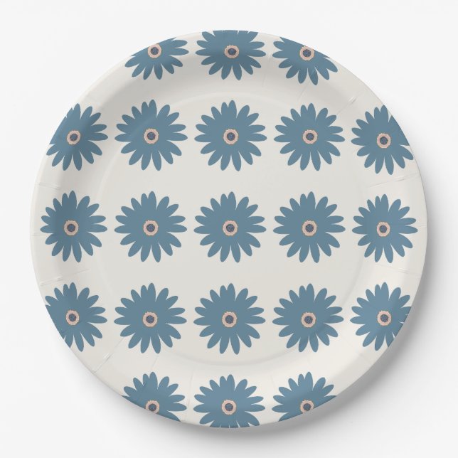 Plato De Papel Daisy Azul y Crema (Anverso)