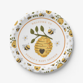 Plato De Papel Daisy Beehive Bumblebee Bee Baby Shower