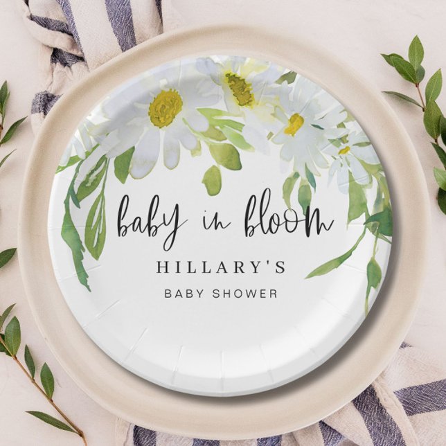 Plato De Papel Daisy blanco | Floral de verano de Baby Shower (Subido por el creador)
