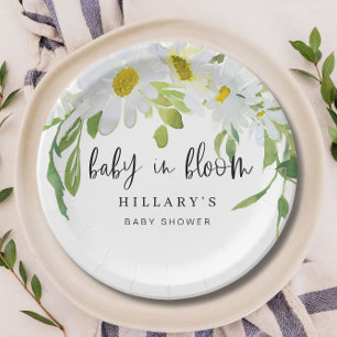 Plato De Papel Daisy blanco   Floral de verano de Baby Shower