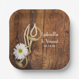 Plato De Papel Daisy blanco y Boda occidental del país de bit a c