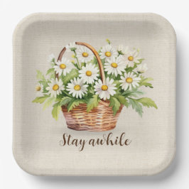 Plato De Papel Daisy Bouquet De Acuarela En Cesta