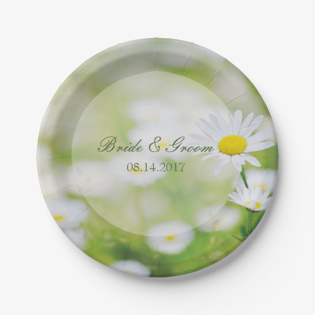 Plato De Papel Daisy Daisies Boda de verano floral (Anverso)