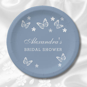 Plato De Papel Daisy Dusty Blue Butterfly Shower