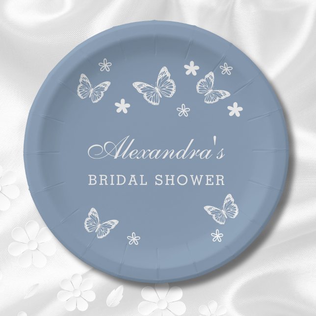 Plato De Papel Daisy Dusty Blue Butterfly Shower (Subido por el creador)