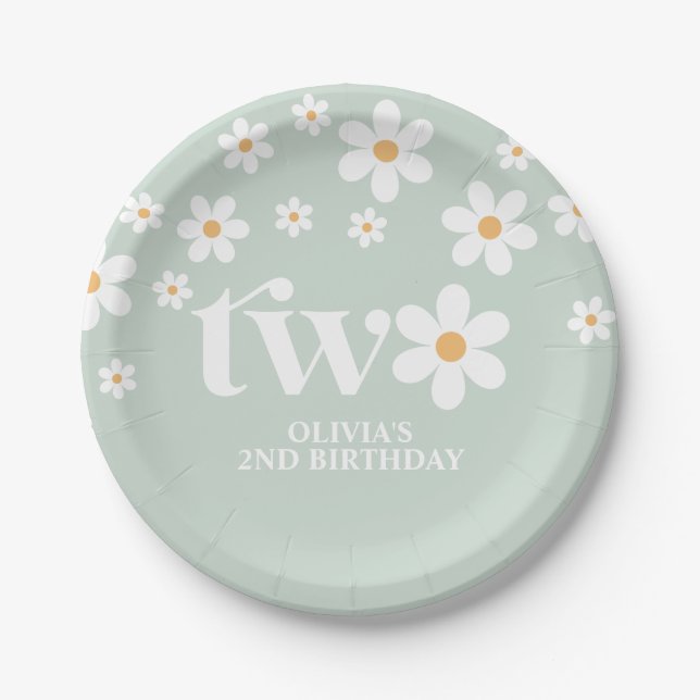 Plato De Papel Daisy floral 2º cumpleaños (Anverso)