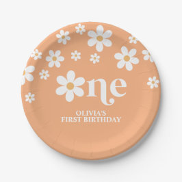 Plato De Papel Daisy floral albaricoque 1º cumpleaños