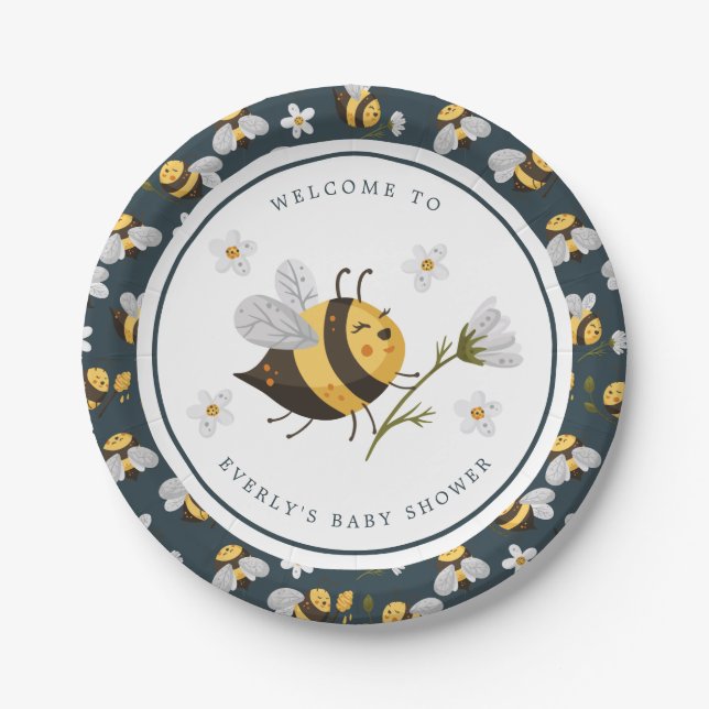 Plato De Papel Daisy Flower Bumblebee Bee Baby Shower (Anverso)