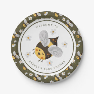 Plato De Papel Daisy Flower Bumblebee Bee Green Baby Shower