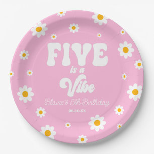 Plato De Papel Daisy Flower Five es una Vibe 5ª Fiesta de Cumplea