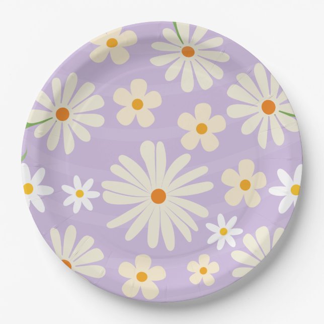 Plato De Papel Daisy Flower silvestre un Chica Primer cumpleaños (Anverso)