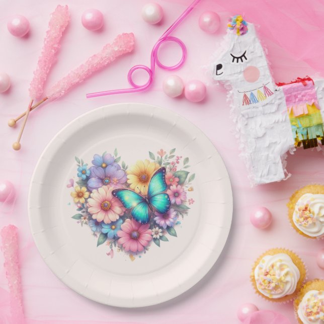 Plato De Papel Daisy Flowers with a Beautiful Butterfly (Fiesta)