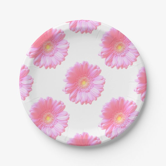 Plato De Papel Daisy gerbera rosa claro (Anverso)