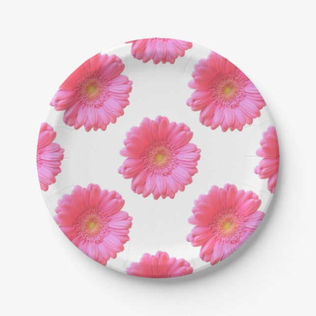 Plato De Papel Daisy gerbera rosada (Anverso)