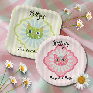 Plato De Papel Daisy Kitty Face Fiesta de Cumpleaños perfecta