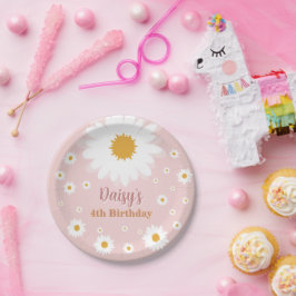 Plato De Papel Daisy Pink Any Age Birthday 