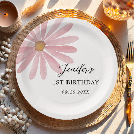 Plato De Papel Daisy Pink Chica Primera fiesta de cumpleaños
